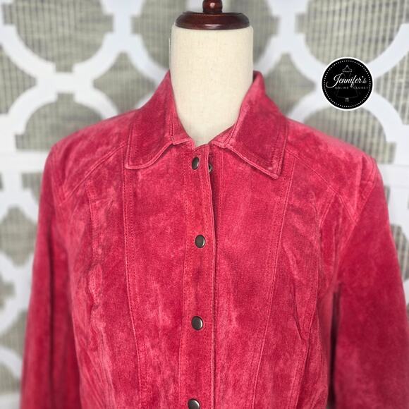 Coldwater Creek Red Front Snap Closure Long Sleeve Lined Suede Jacket Size PL - Picture 3 of 13